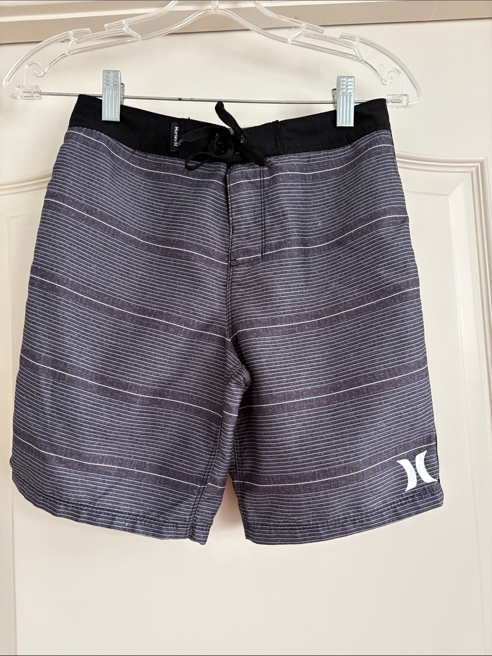 Hurley Boys Size 10/25  Black and Gray Striped Board Shorts / Swim trunks